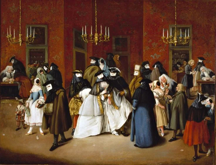 O pintor Pietro Longhi retratou muitas cenas do carnaval, esta no ridotto